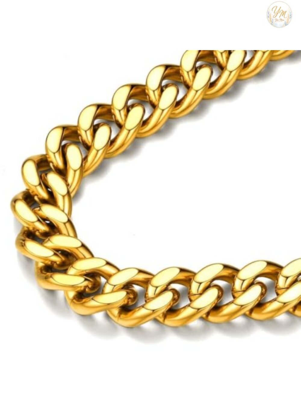 Men's Curb Chain Necklace 18K Gold Plated Stainless Steel Lobster Clasp